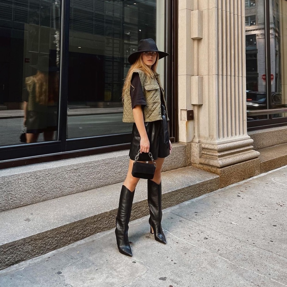 NWT SCHUTZ Maryana Flare Leather Boots in Black